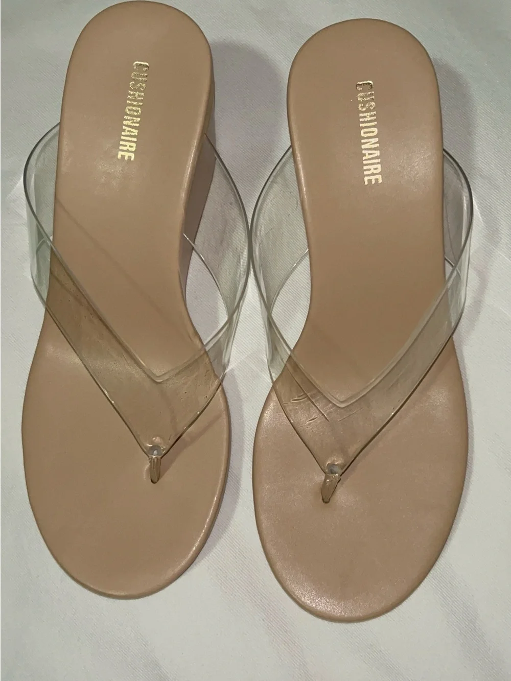 Cushionaire Women's Nude Clear Strap Platform Sandals